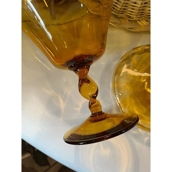 Vintage Impoli Glass Amber Pressed Glass Lidded Compote - Picture 4 of 8
